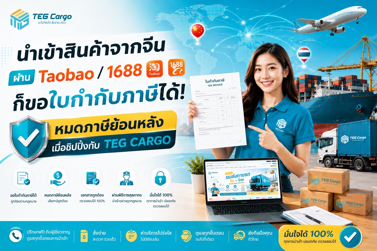 นำเข้าสินค้าจากจีนผ่าน Taobao / 1688 ก็ขอใบกำกับภาษีได้! หมดภาษีย้อนหลังเมื่อชิปปิ้งกับ TEG CARGO